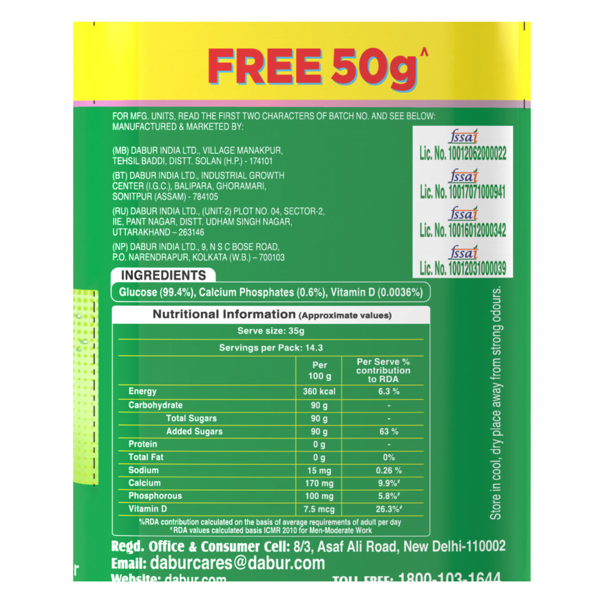 Dabur Glucose-D Instant Energy Powder, 500 gm, Pack of 1 Dabur Glucose-D Instant Energy Powder, 500 gm, Pack of 1