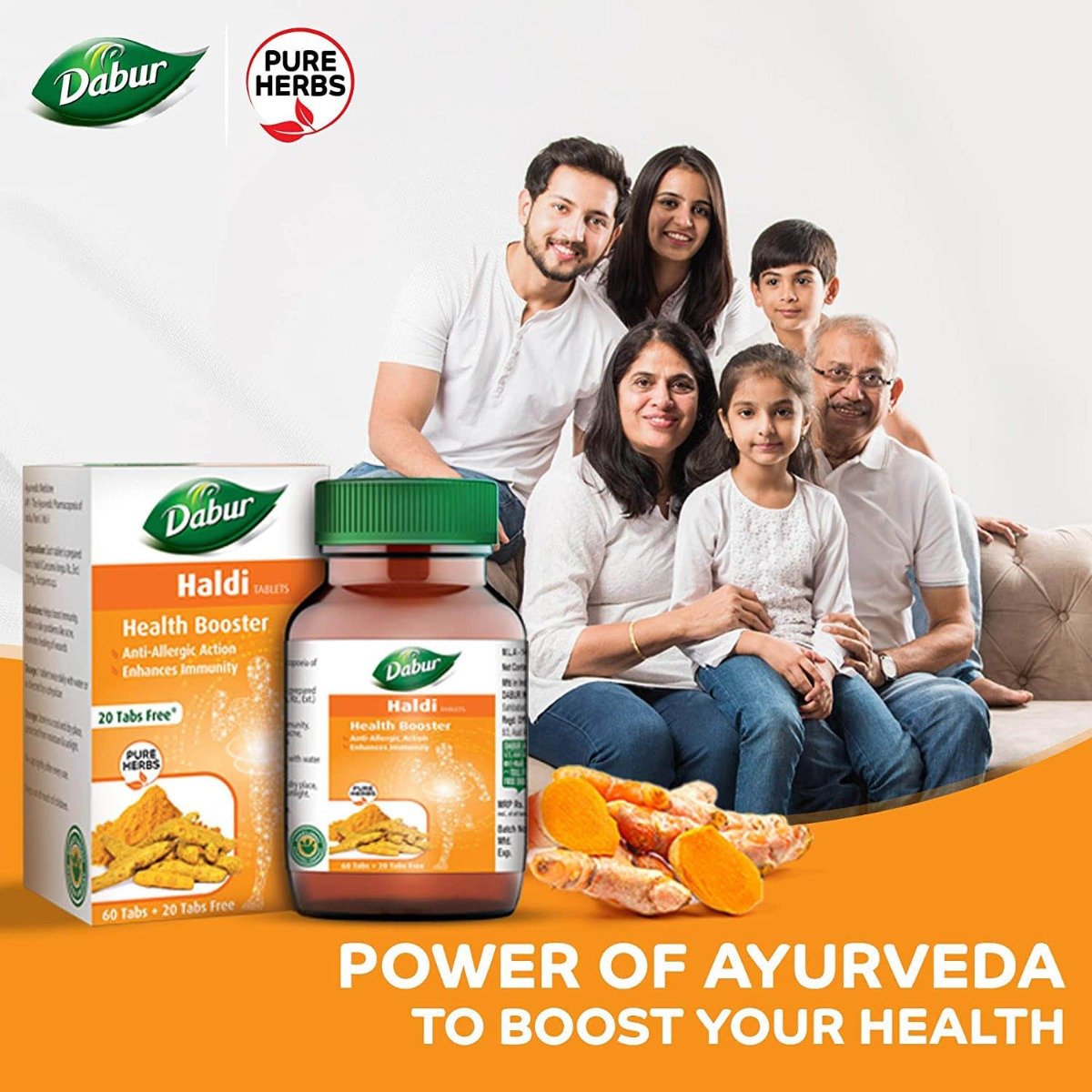 Dabur Haldi, 60 Tablets + 20 Tablets Free, Pack of 1 Dabur Haldi, 60 Tablets + 20 Tablets Free, Pack of 1