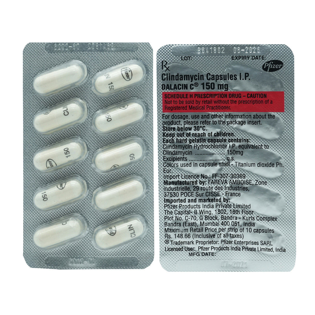 Dalacin C 150 Capsule 10's, Pack of 10 CAPSULES Dalacin C 150 Capsule 10's, Pack of 10 CAPSULES