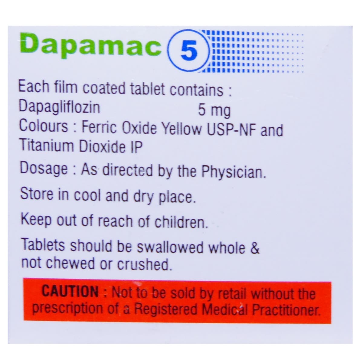 Dapamac 5 Tablet 10's, Pack of 10 TABLETS Dapamac 5 Tablet 10's, Pack of 10 TABLETS