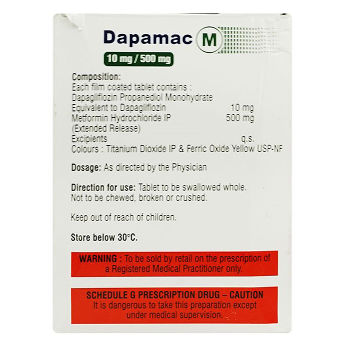 Dapamac M 10 mg/500 mg Tablet 10's, Pack of 10 TabletS Dapamac M 10 mg/500 mg Tablet 10's, Pack of 10 TabletS