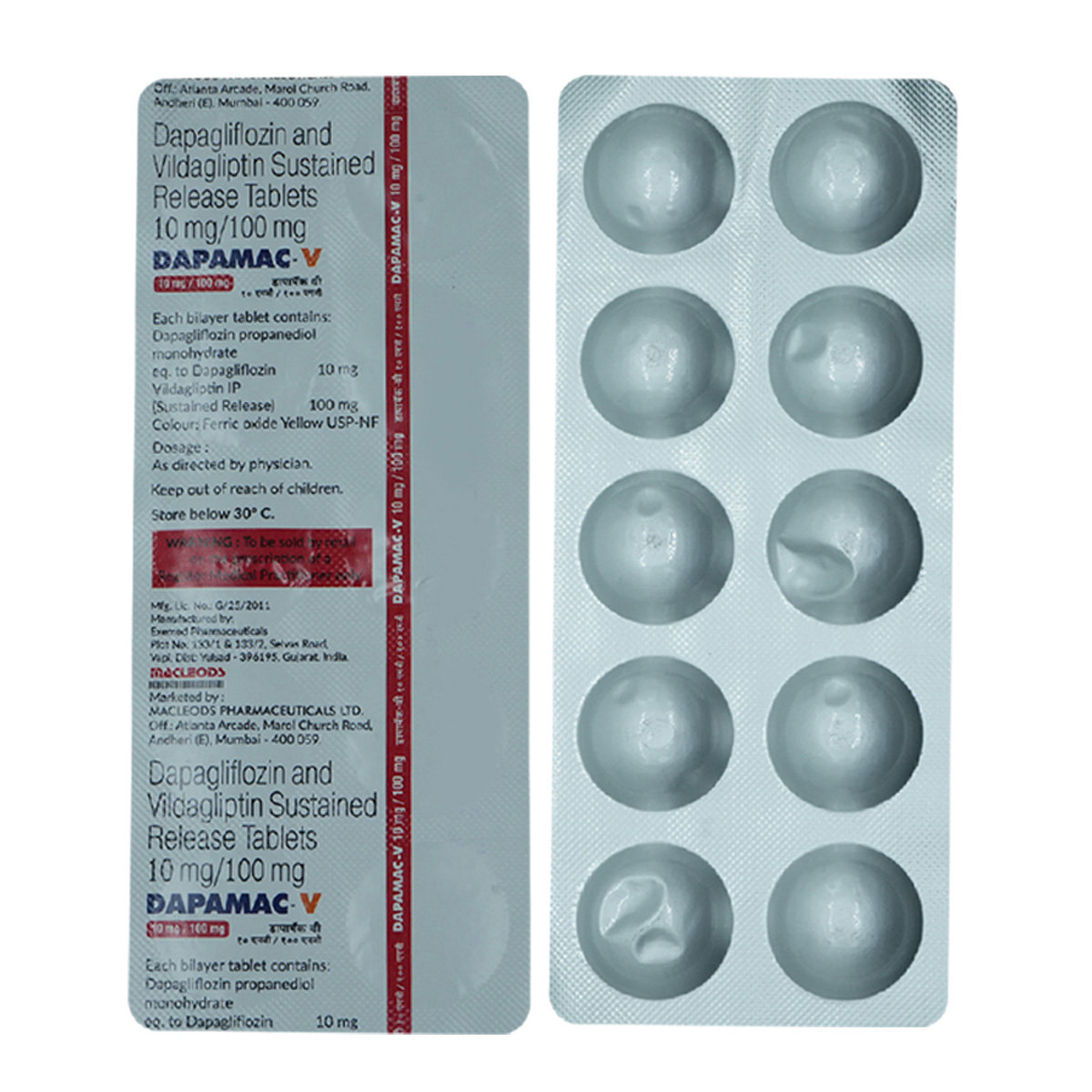 Dapamac-V 10 mg/100 mg Tablet 10's, Pack of 10 Dapamac-V 10 mg/100 mg Tablet 10's, Pack of 10