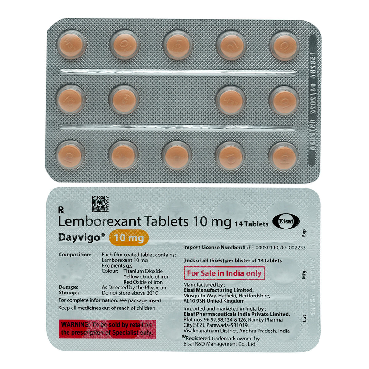 Dayvigo 10 mg Tablet 14's, Pack of 14 TABLETS Dayvigo 10 mg Tablet 14's, Pack of 14 TABLETS