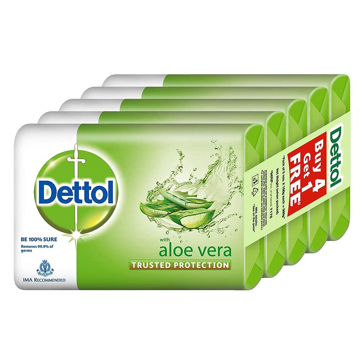 Dettol Aloe Vera Soap, 375 gm (5 x 75 gm), Pack of 4 Dettol Aloe Vera Soap, 375 gm (5 x 75 gm), Pack of 4