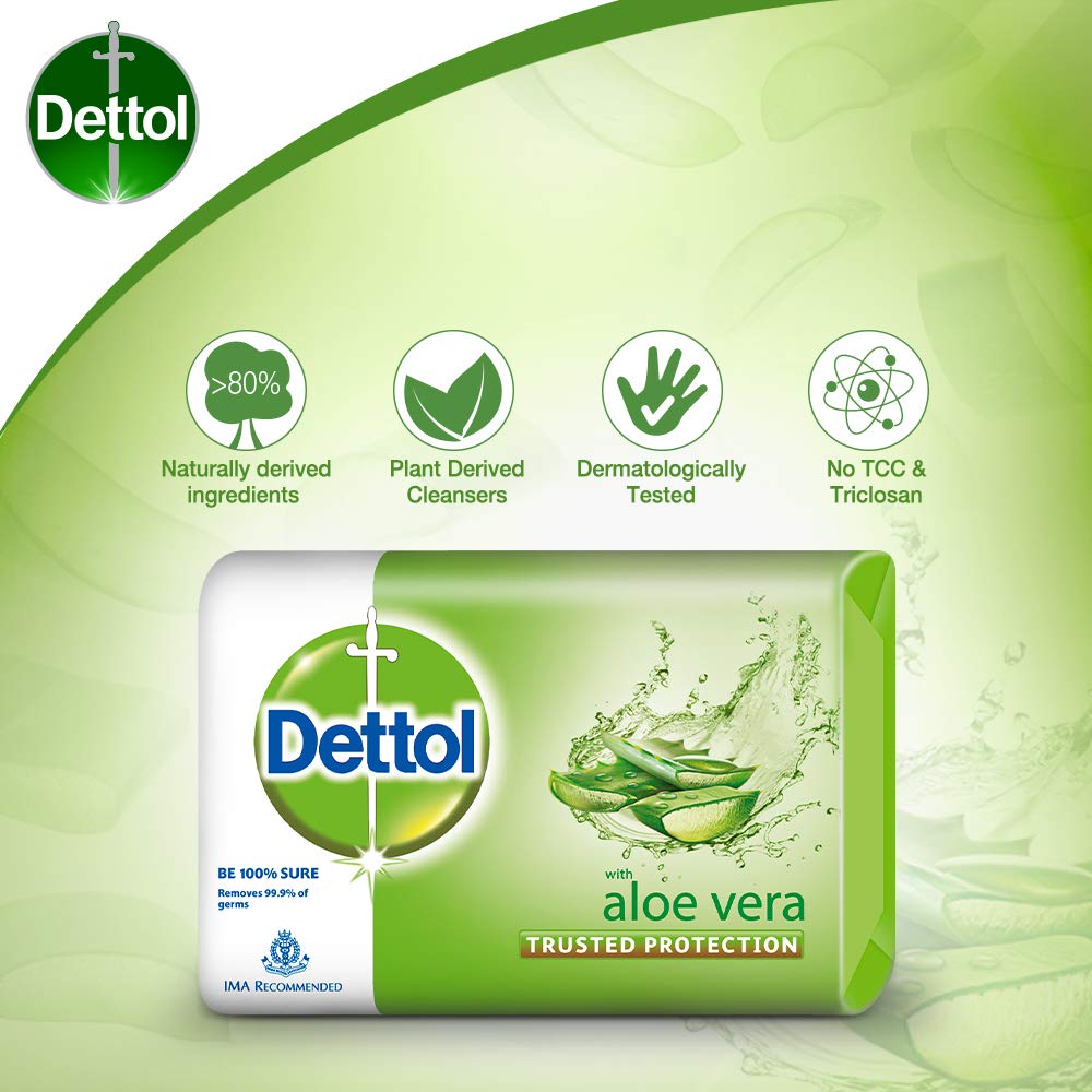 Dettol Aloe Vera Soap, 375 gm (5 x 75 gm), Pack of 4 Dettol Aloe Vera Soap, 375 gm (5 x 75 gm), Pack of 4