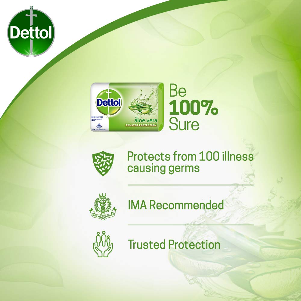 Dettol Aloe Vera Soap, 375 gm (5 x 75 gm), Pack of 4 Dettol Aloe Vera Soap, 375 gm (5 x 75 gm), Pack of 4
