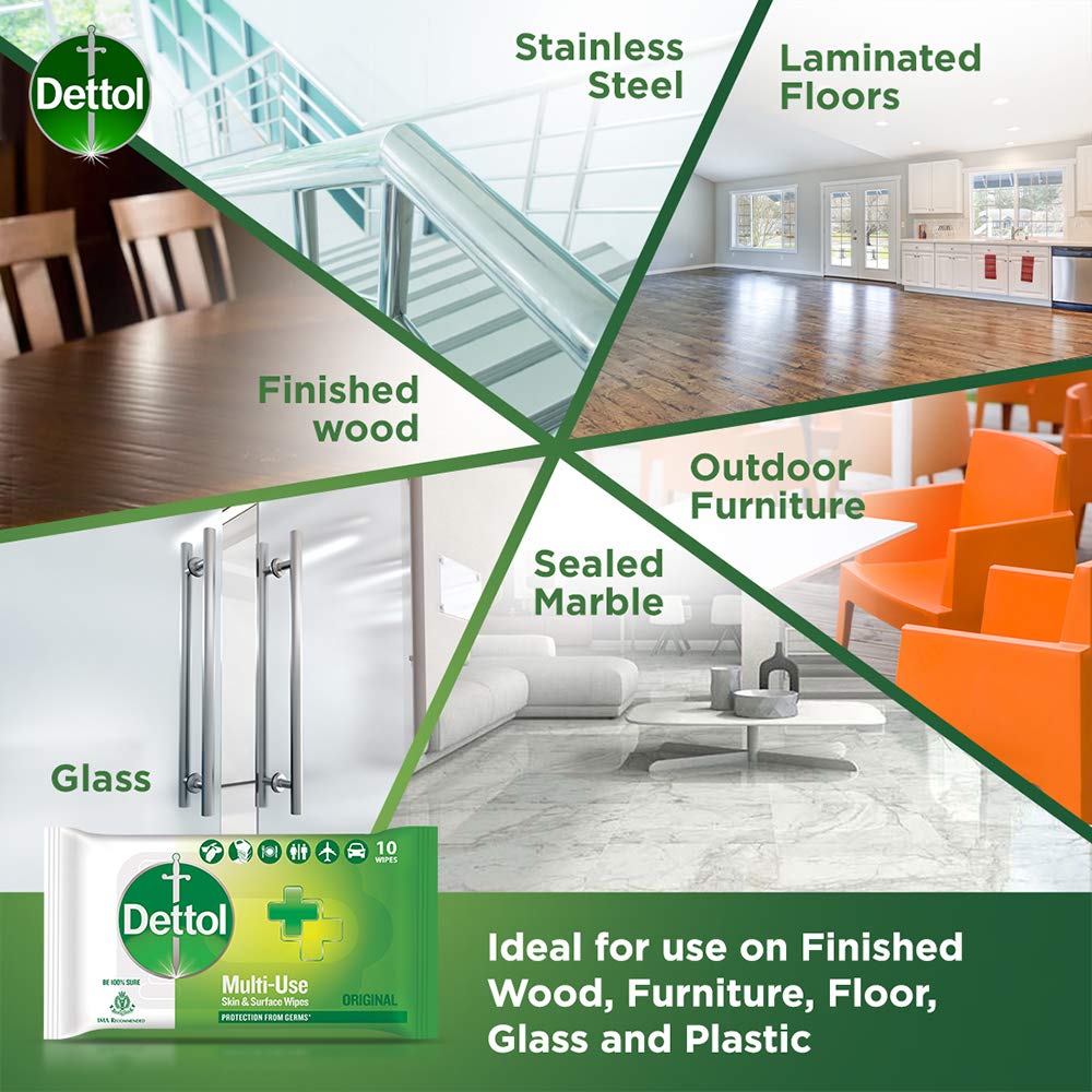 Dettol Original Multi-Use Skin & Surface Wipes, 10 Count, Pack of 1 Dettol Original Multi-Use Skin & Surface Wipes, 10 Count, Pack of 1