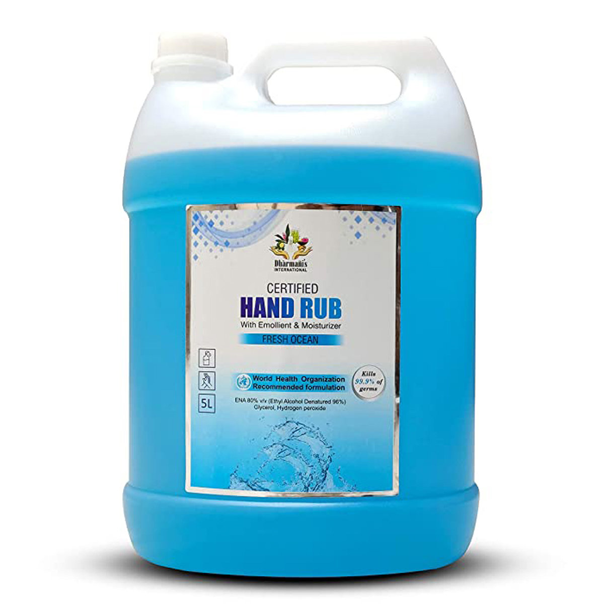 Dharmani Hand Rub Hand Sanitizer 5 Litre | With Emollients & Moisturisers | Kills 99.9% Germs, Pack of 1 Dharmani Hand Rub Hand Sanitizer 5 Litre | With Emollients & Moisturisers | Kills 99.9% Germs, Pack of 1