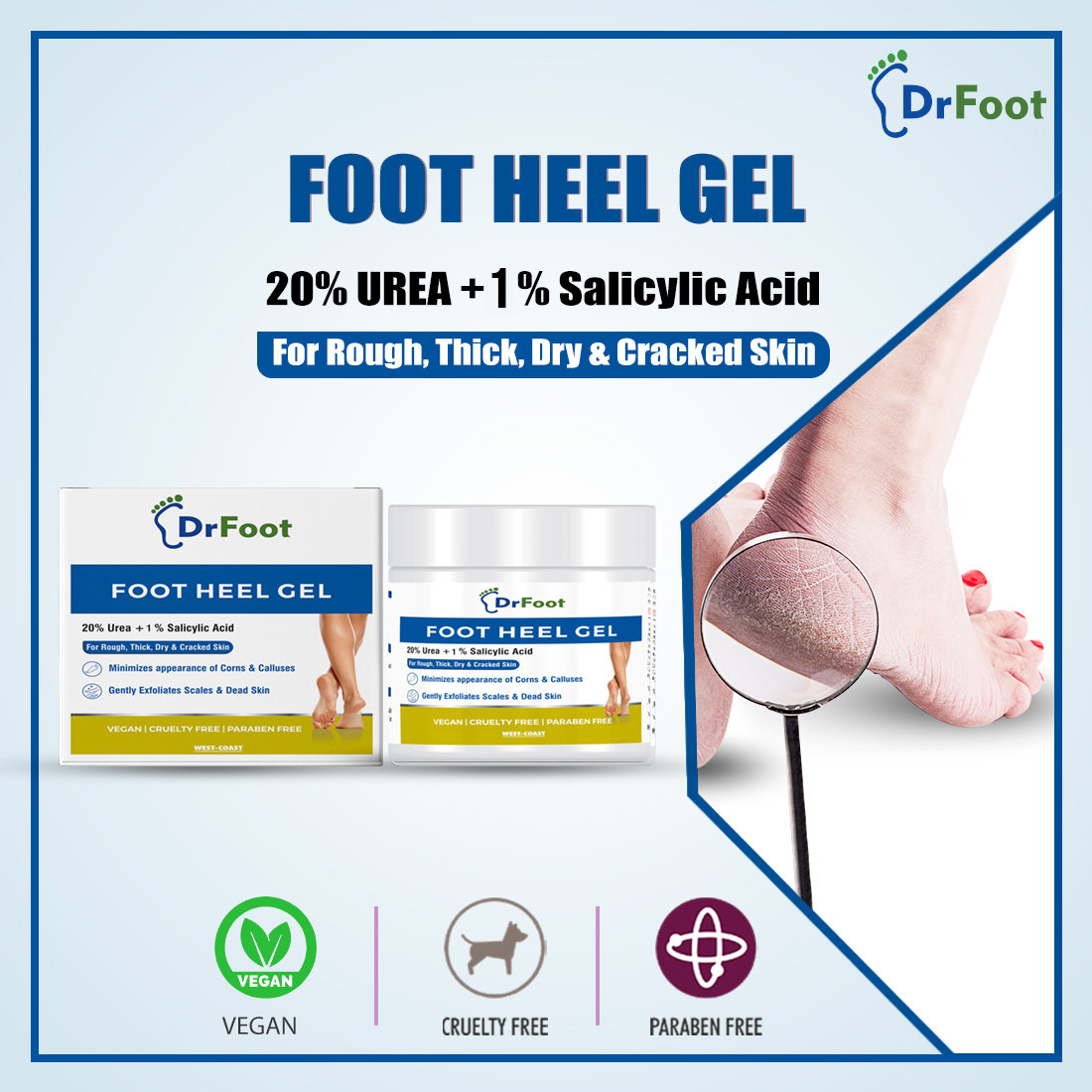 Dr Foot Foot Heel Gel 100 gm | Urea & Salicyic Acid | Gently Exfoliates Dead Cells & Scales | Reduces Corn & Calluses | For Rough, Thick, Dry & Cracked Feet, Pack of 1 Dr Foot Foot Heel Gel 100 gm | Urea & Salicyic Acid | Gently Exfoliates Dead Cells & Scales | Reduces Corn & Calluses | For Rough, Thick, Dry & Cracked Feet, Pack of 1