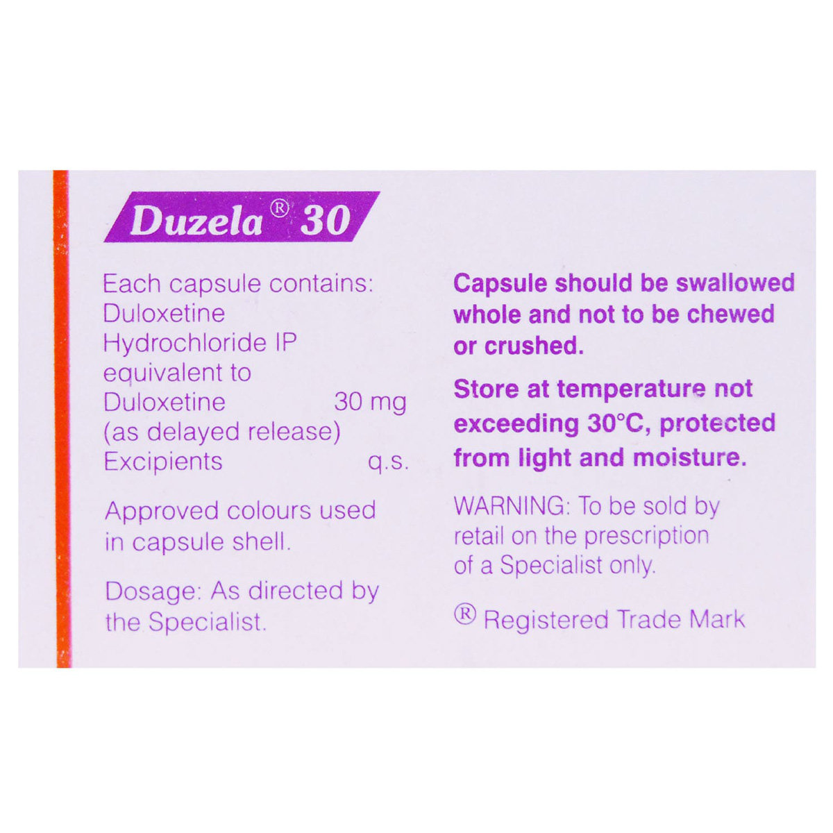 Duzela 30 Capsule 10's, Pack of 10 CAPSULES Duzela 30 Capsule 10's, Pack of 10 CAPSULES