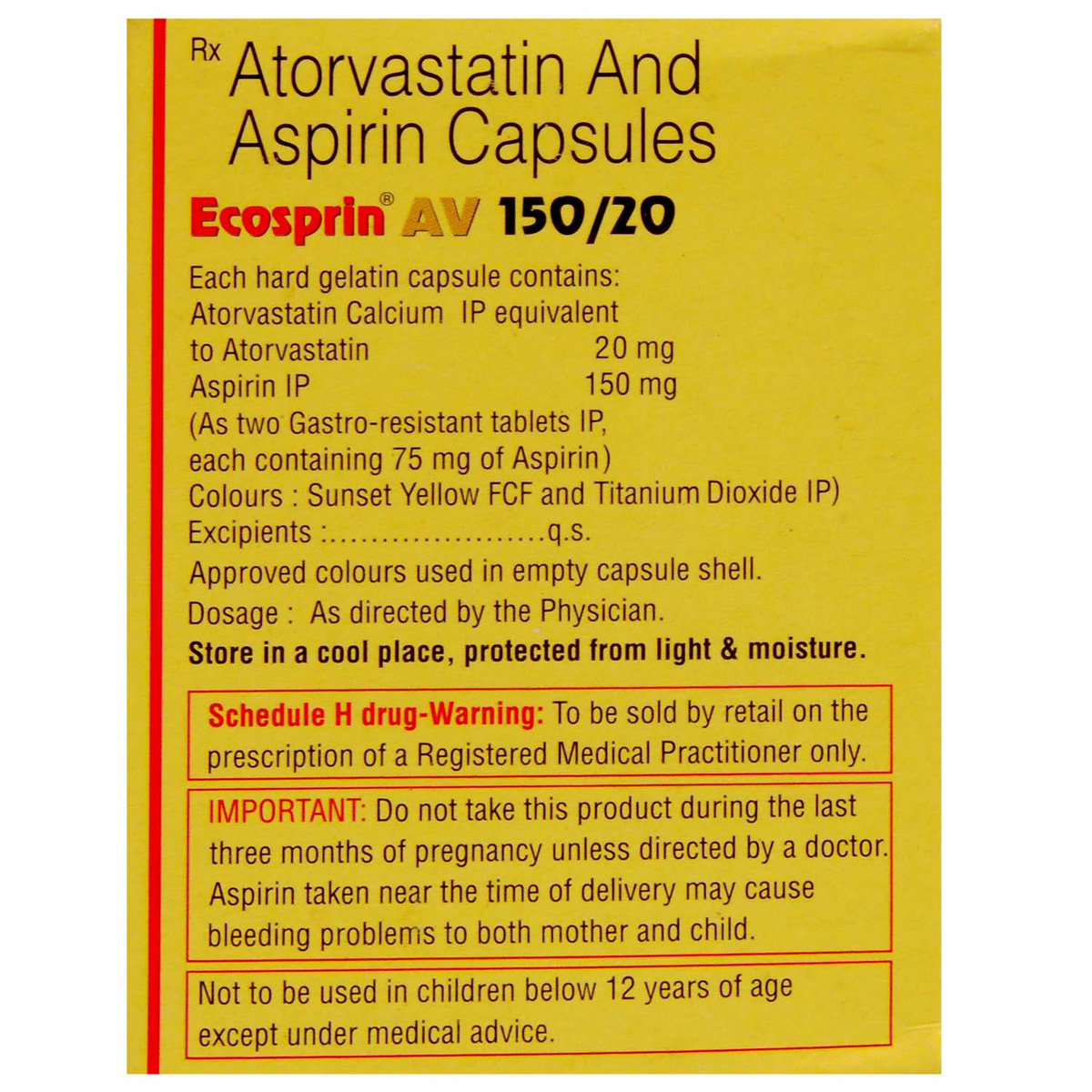Ecosprin AV 150/20 Capsule 10's, Pack of 10 CAPSULES Ecosprin AV 150/20 Capsule 10's, Pack of 10 CAPSULES