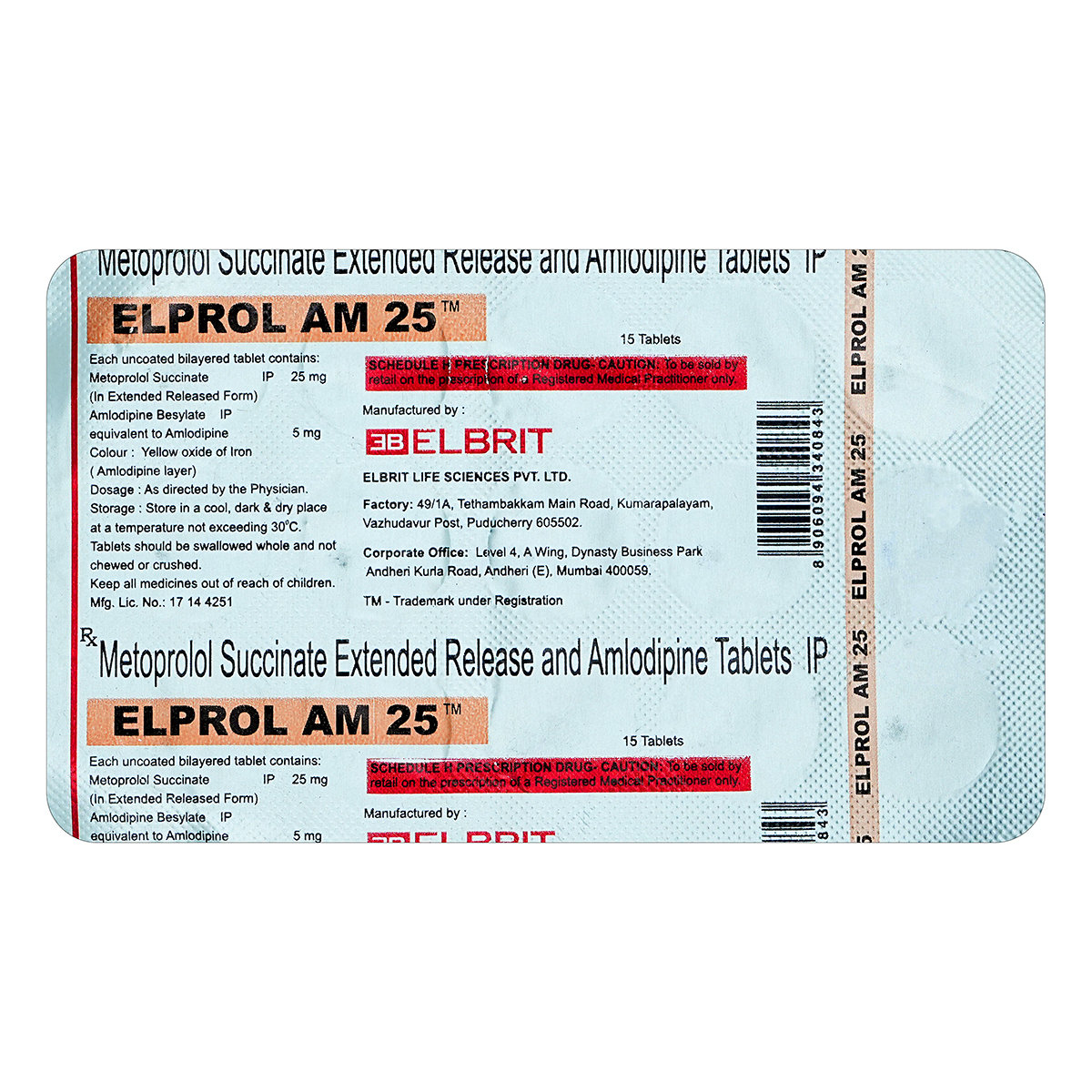 Elprol AM 5 mg/25 mg Tablet 15's, Pack of 15 TABLETS Elprol AM 5 mg/25 mg Tablet 15's, Pack of 15 TABLETS