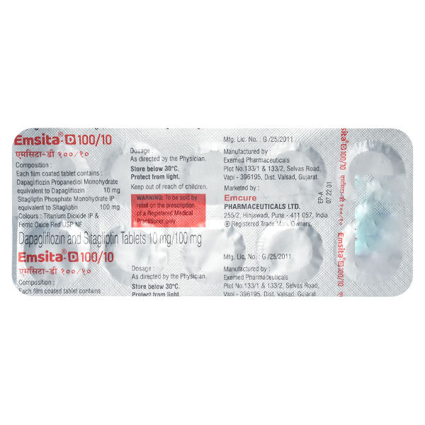Emsita-D 100 mg/10 mg Tablet 10's, Pack of 10 Emsita-D 100 mg/10 mg Tablet 10's, Pack of 10