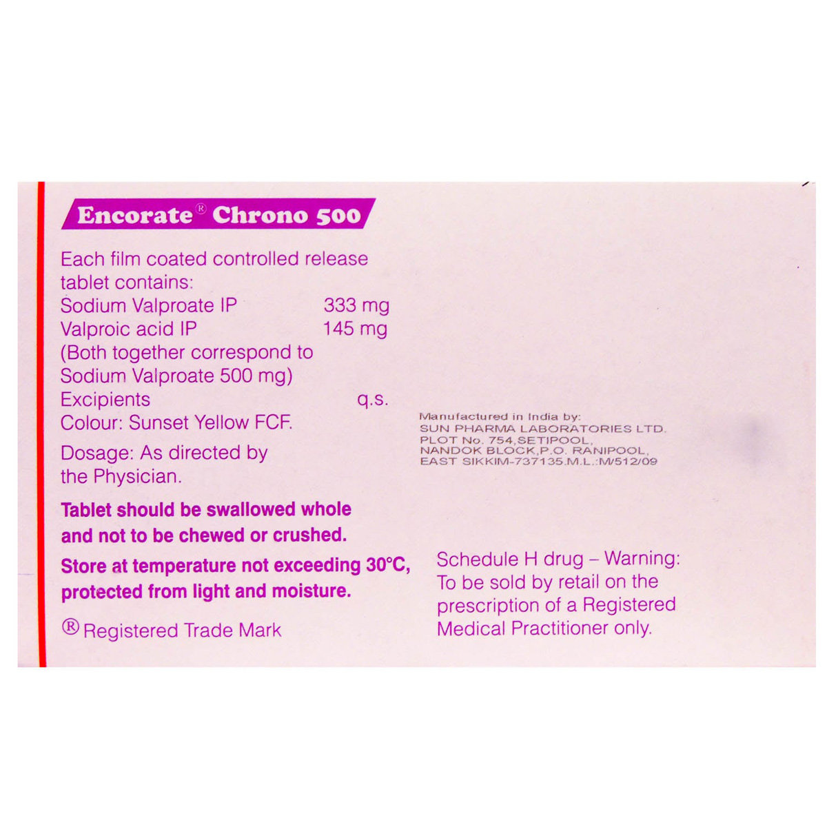 Encorate Chrono 500 Tablet 10's, Pack of 10 TABLETS Encorate Chrono 500 Tablet 10's, Pack of 10 TABLETS