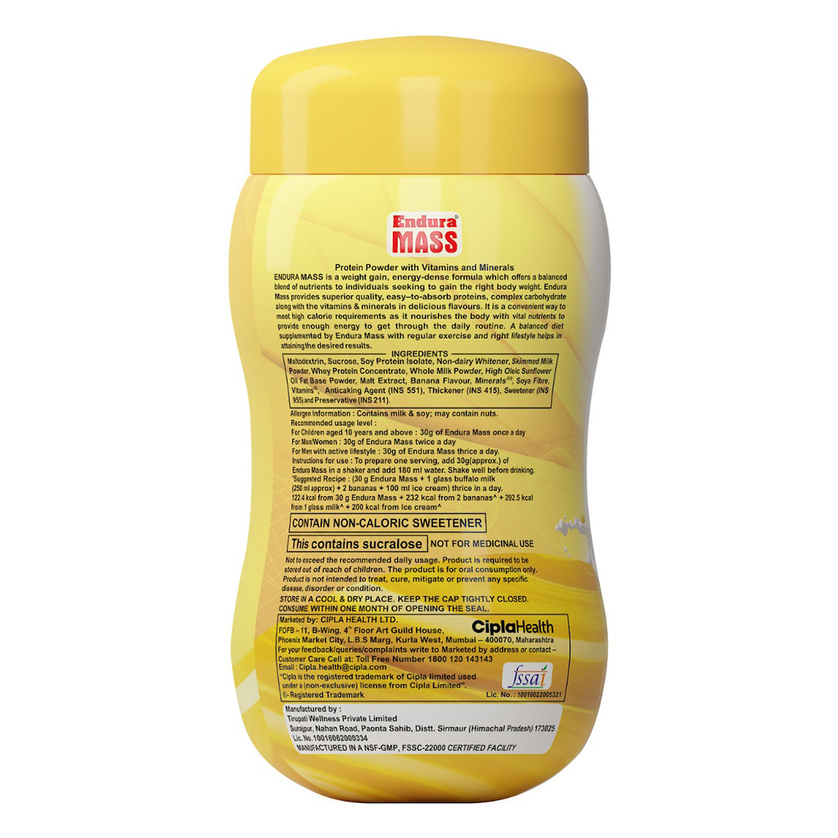 Endura Mass Banana Flavour Powder, 500 gm, Pack of 1 Endura Mass Banana Flavour Powder, 500 gm, Pack of 1