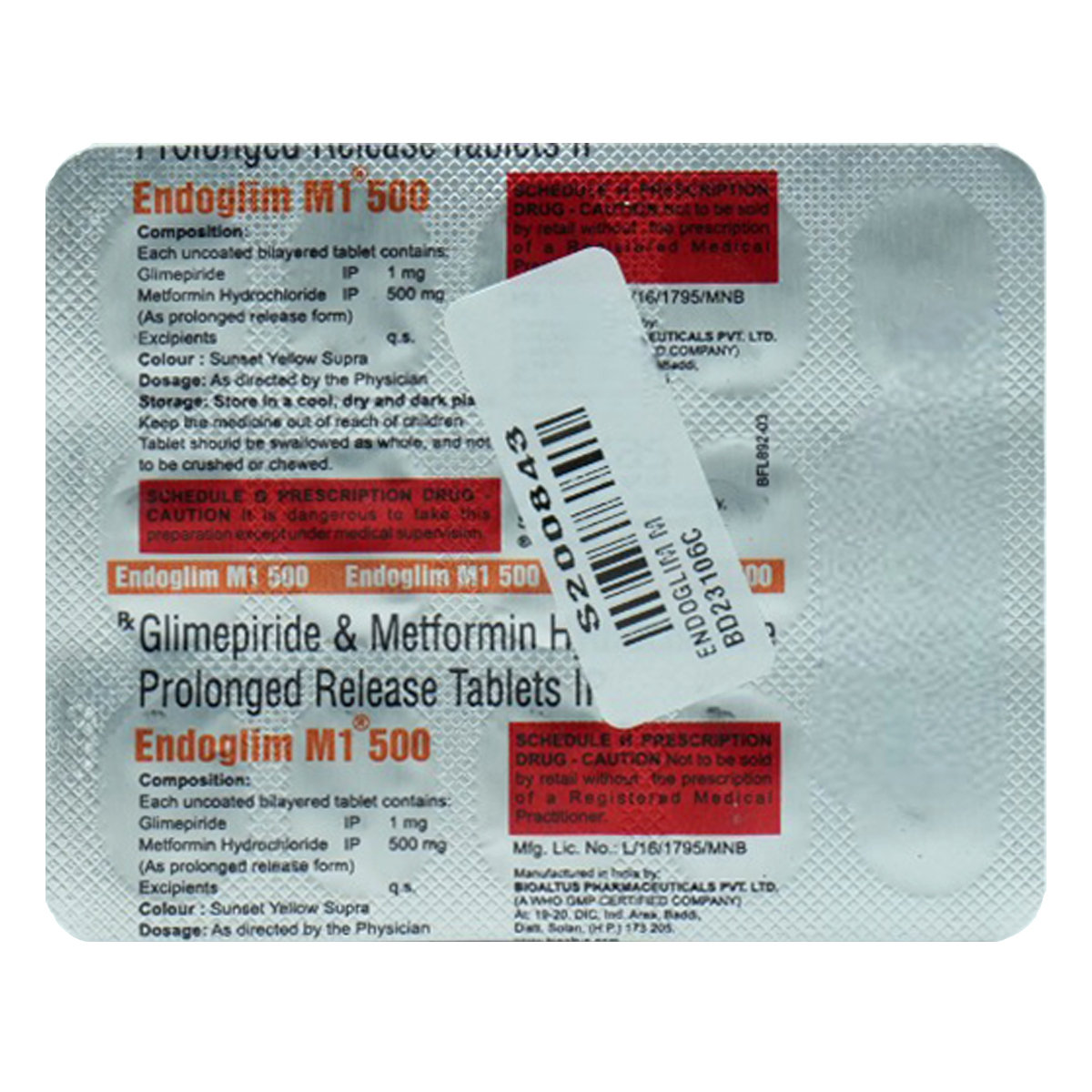 Endoglim M1 500 Tablet 15's, Pack of 15 TabletS Endoglim M1 500 Tablet 15's, Pack of 15 TabletS
