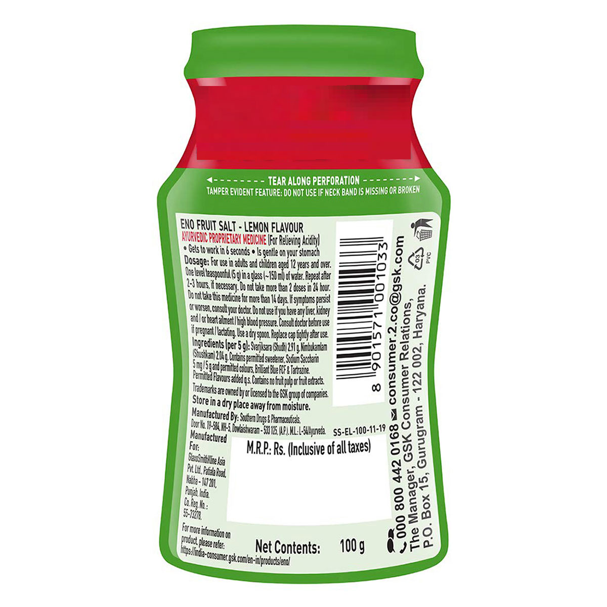 ENO Fruit Salt Lemon Flavour Powder, 100 gm, Pack of 1 ENO Fruit Salt Lemon Flavour Powder, 100 gm, Pack of 1