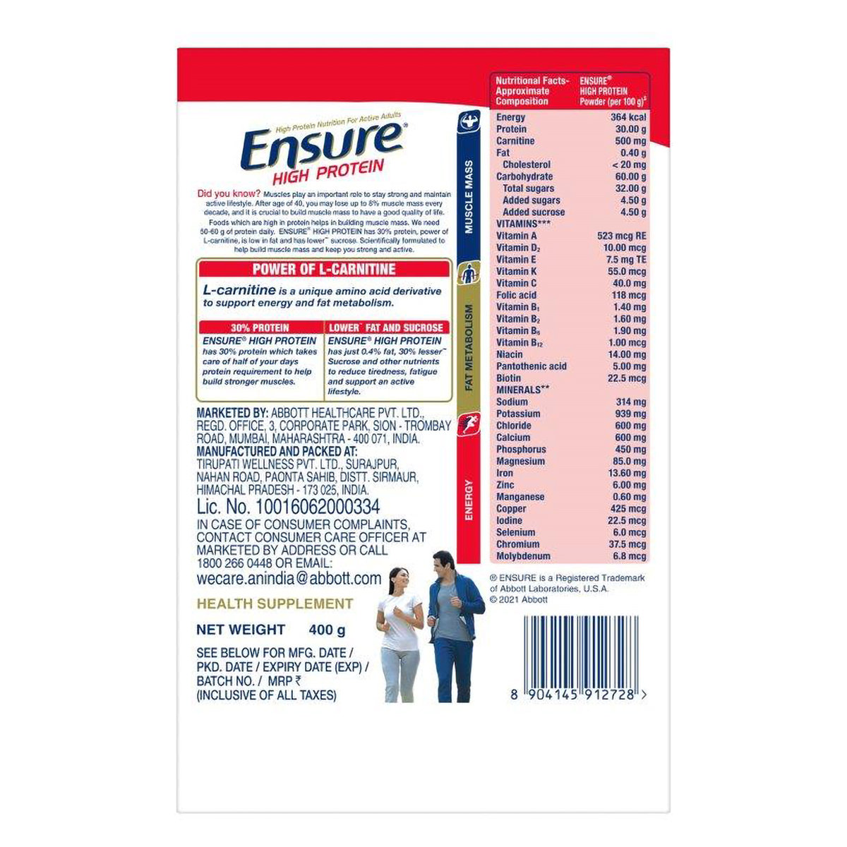 Ensure High Protein Chocolate Flavour Powder for Adults, 400 gm, Pack of 1 Ensure High Protein Chocolate Flavour Powder for Adults, 400 gm, Pack of 1