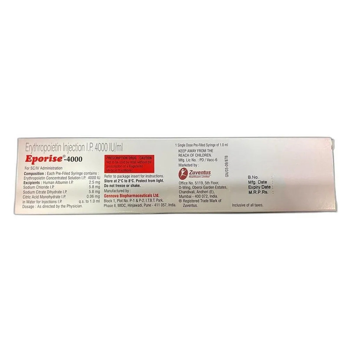 Eporise-4000 Injection 1 ml, Pack of 1 INJECTION Eporise-4000 Injection 1 ml, Pack of 1 INJECTION