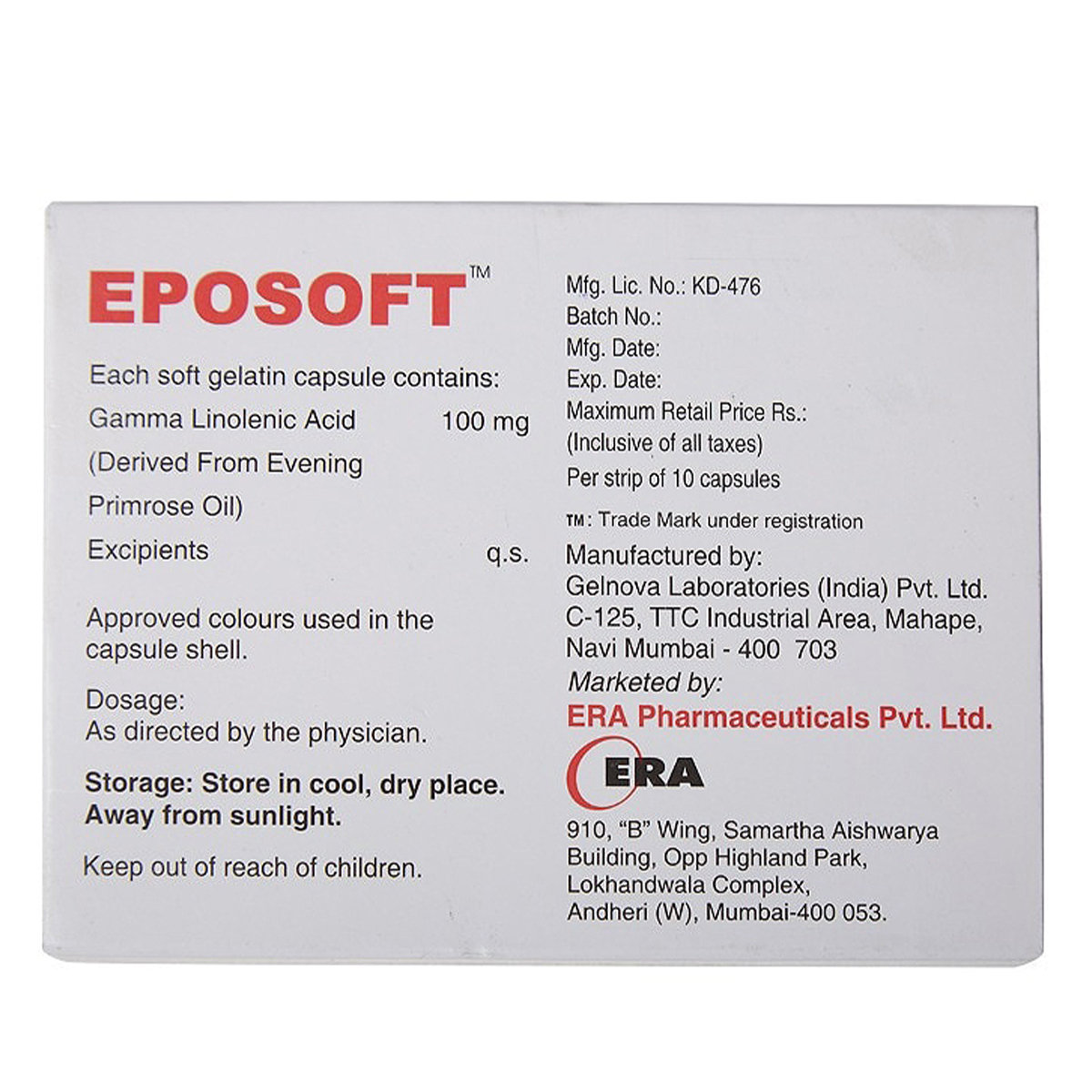Eposoft Capsule 10's, Pack of 10 Eposoft Capsule 10's, Pack of 10