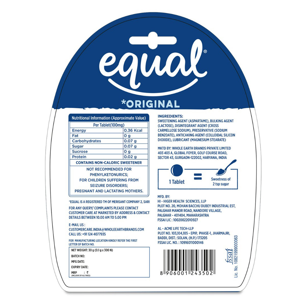 Equal Original Low Calorie Sweetener, 300 Tablets, Pack of 1 Equal Original Low Calorie Sweetener, 300 Tablets, Pack of 1