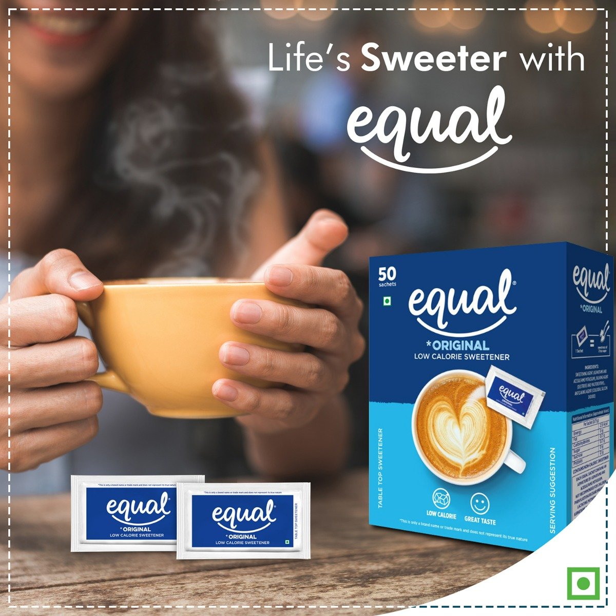 Equal Original Low Calorie Sweetener, 50 Sachets, Pack of 1 Equal Original Low Calorie Sweetener, 50 Sachets, Pack of 1