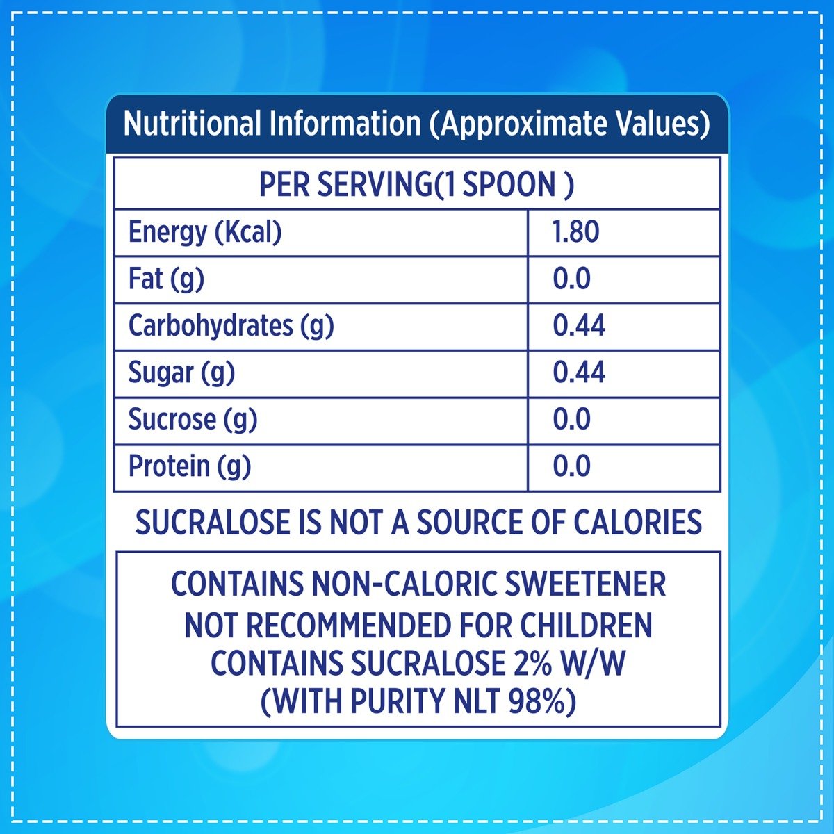 Equal Spoonful Zero Calories from Sucralose Powder, 80 gm, Pack of 1 Equal Spoonful Zero Calories from Sucralose Powder, 80 gm, Pack of 1