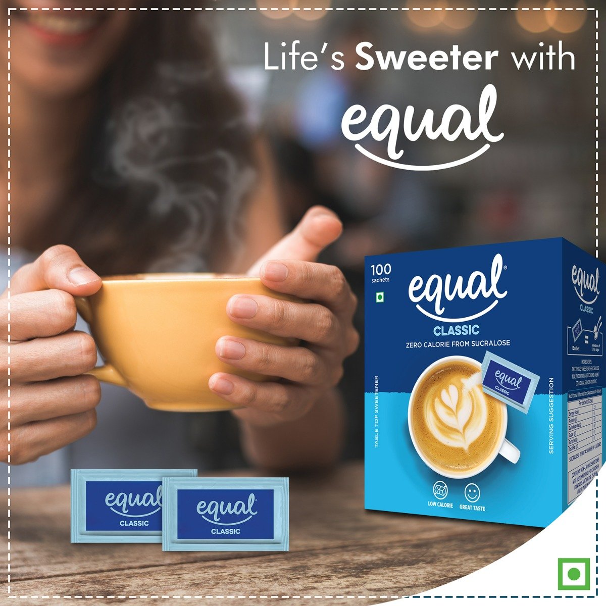 Equal Classic Zero Calorie Sweetener, 100 Sachets, Pack of 1 Equal Classic Zero Calorie Sweetener, 100 Sachets, Pack of 1