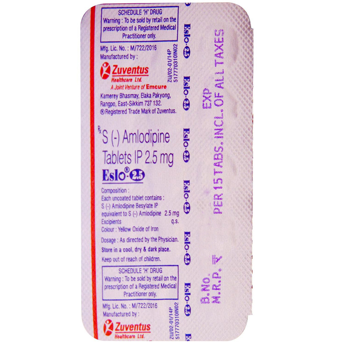 Eslo 2.5 Tablet 15's, Pack of 15 TABLETS Eslo 2.5 Tablet 15's, Pack of 15 TABLETS