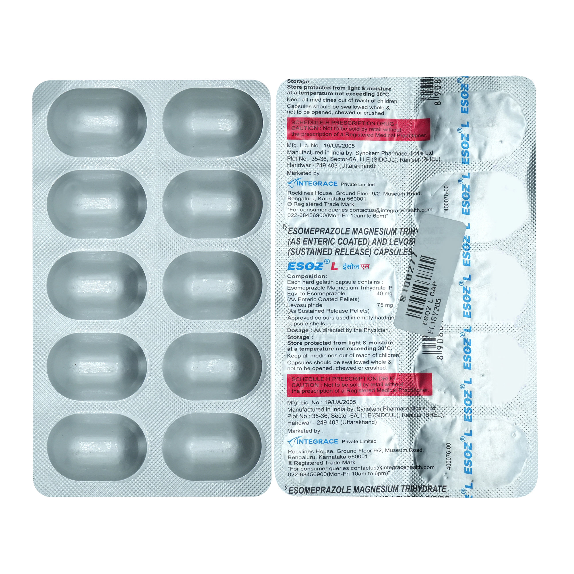 Esoz L Capsule 10's, Pack of 10 CAPSULES Esoz L Capsule 10's, Pack of 10 CAPSULES