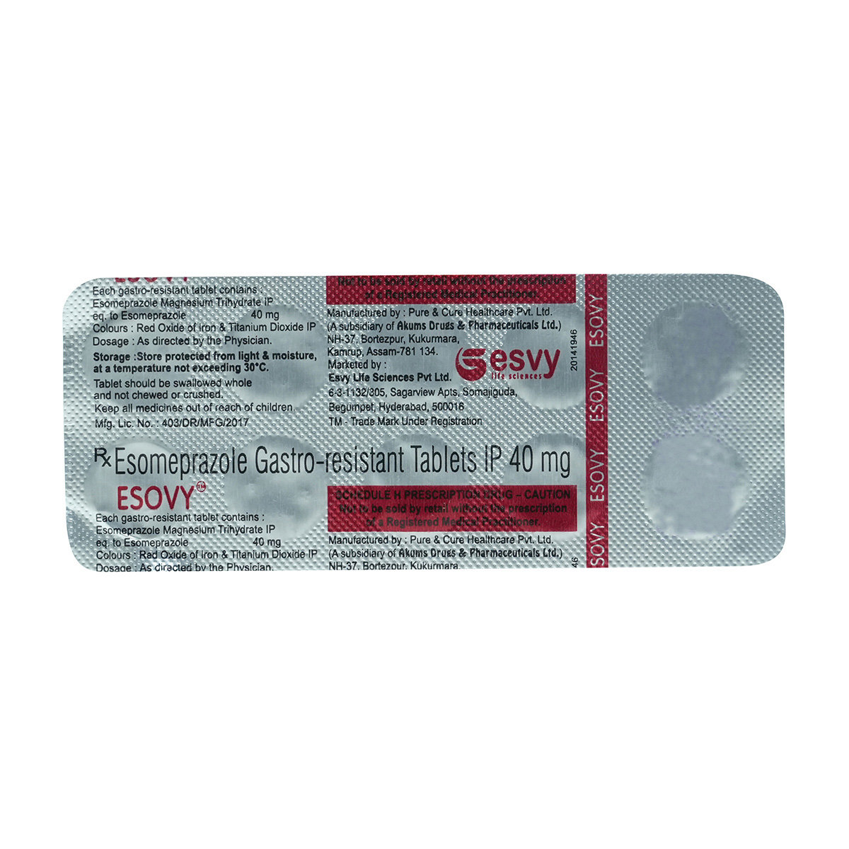 Esovy 40 mg Tablet 10's, Pack of 10 TabletS Esovy 40 mg Tablet 10's, Pack of 10 TabletS