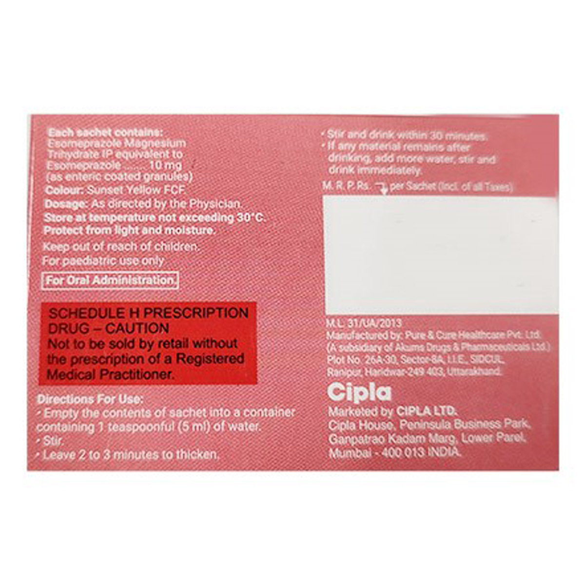 Esomac 10 mg Granules 1 gm, Pack of 1 Granules Esomac 10 mg Granules 1 gm, Pack of 1 Granules