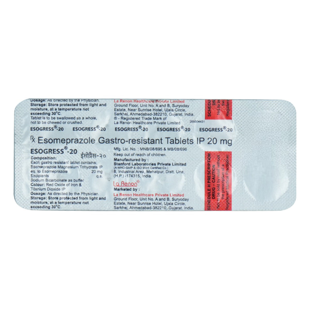 Esogress-20 Tablet 10's, Pack of 10 TABLETS Esogress-20 Tablet 10's, Pack of 10 TABLETS