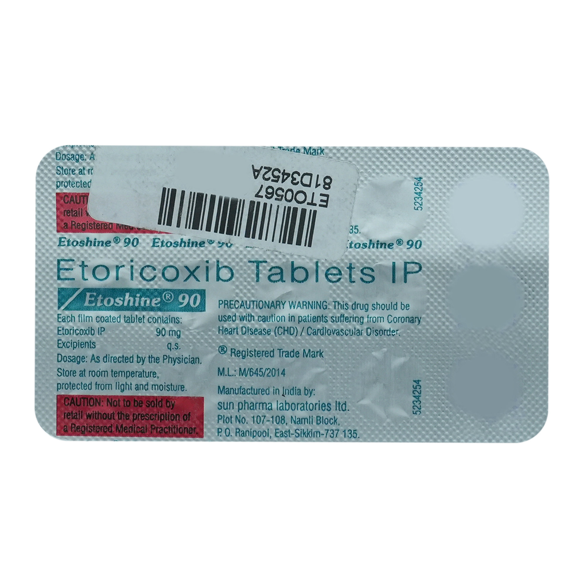 Etoshine 90 Tablet 15's, Pack of 15 TabletS Etoshine 90 Tablet 15's, Pack of 15 TabletS