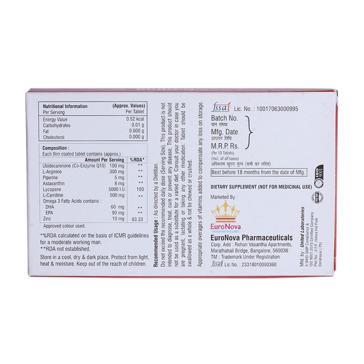 Euro-Q 100 Tablet 10's, Pack of 10 Euro-Q 100 Tablet 10's, Pack of 10