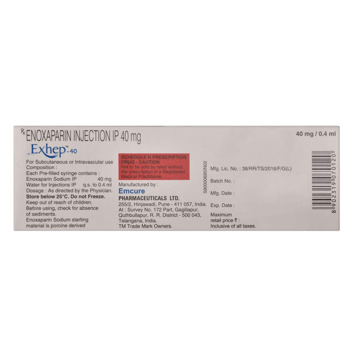 Exhep 40 Injection 0.4 ml, Pack of 1 INJECTION Exhep 40 Injection 0.4 ml, Pack of 1 INJECTION