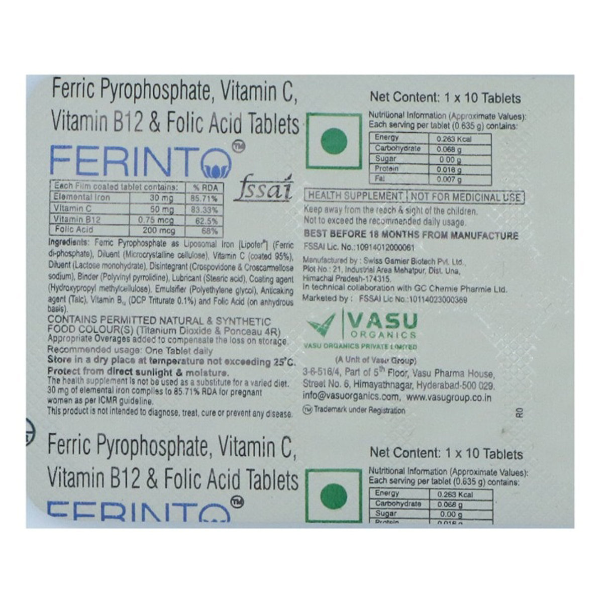 Ferinto Tablet 10's, Pack of 10 TABLETS Ferinto Tablet 10's, Pack of 10 TABLETS