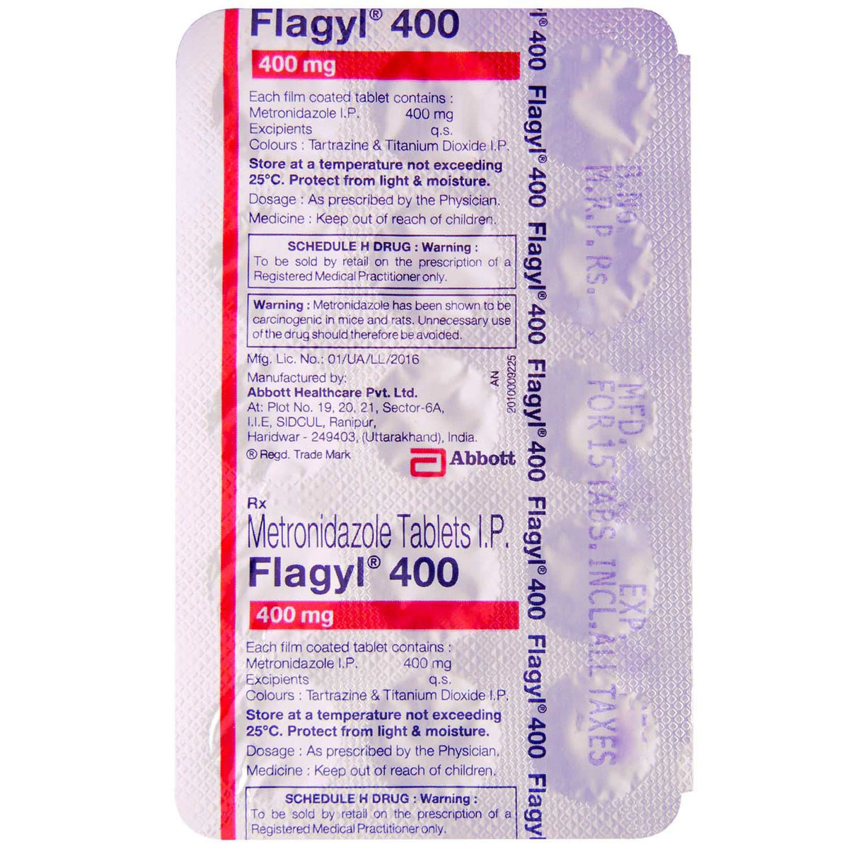 Flagyl 400 Tablet 15's, Pack of 15 TABLETS Flagyl 400 Tablet 15's, Pack of 15 TABLETS