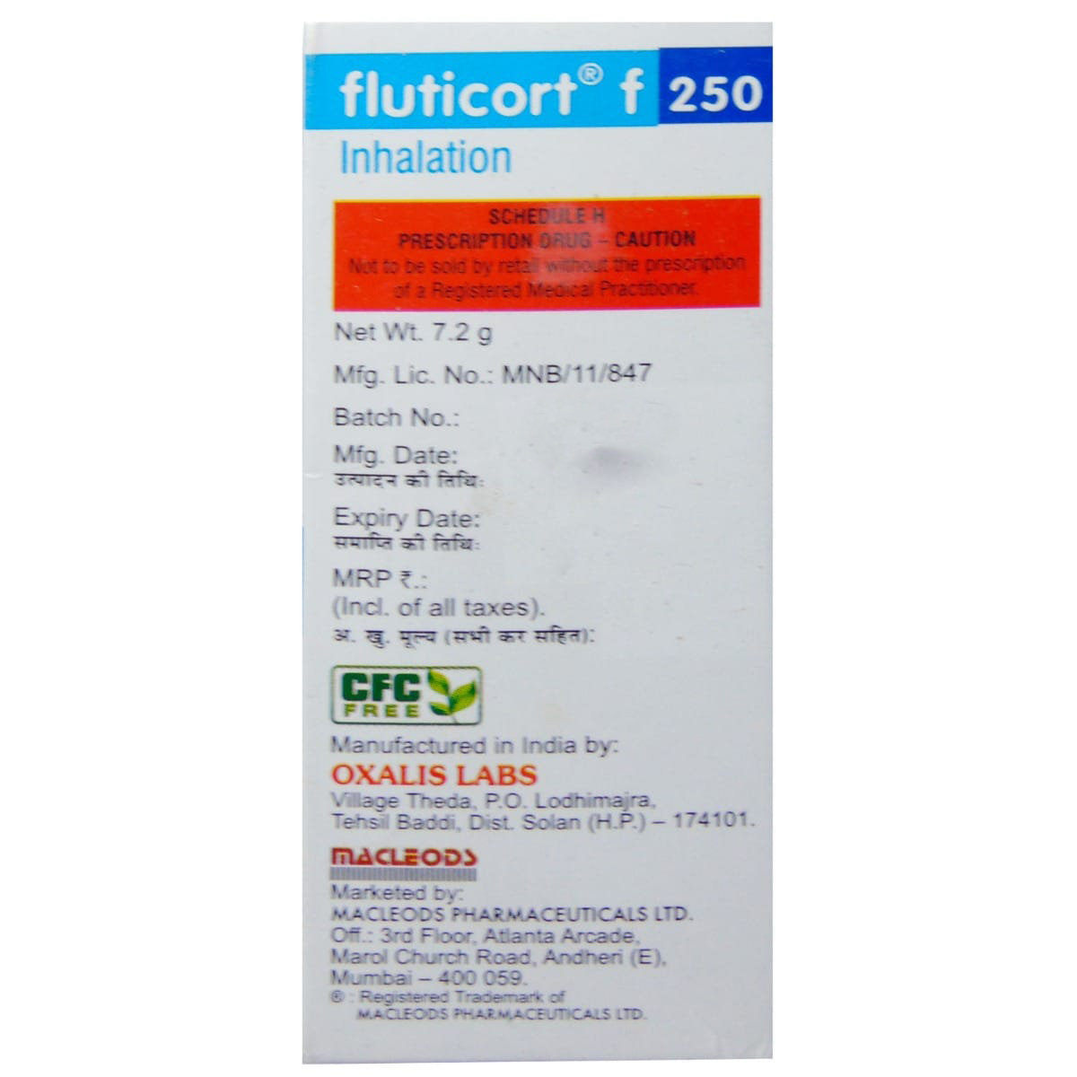 Fluticort F 250 Inhaler 7.2 gm, Pack of 1 Inhaler Fluticort F 250 Inhaler 7.2 gm, Pack of 1 Inhaler