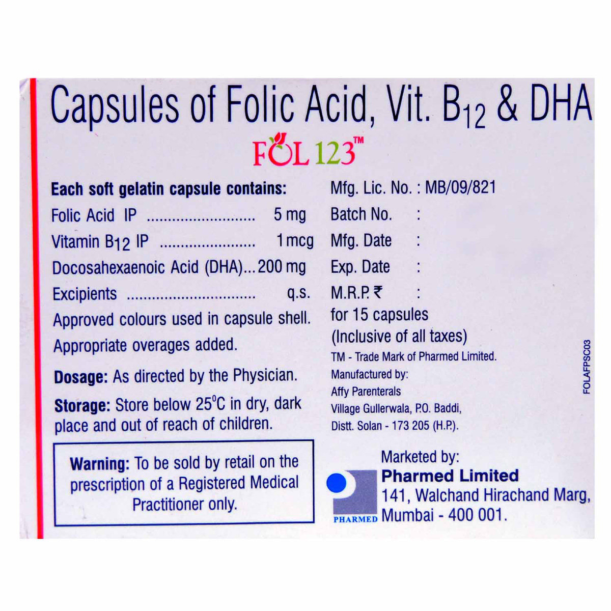 Fol 123 Capsule 15's, Pack of 15 CAPSULES Fol 123 Capsule 15's, Pack of 15 CAPSULES