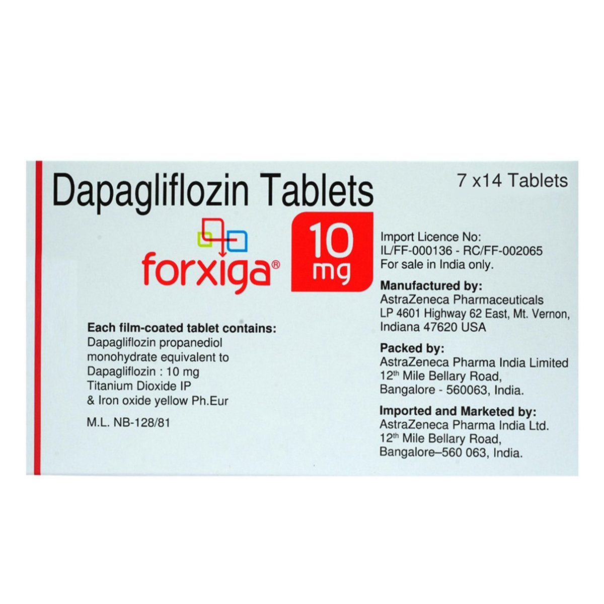 Forxiga 10 mg Tablet 14's, Pack of 14 TABLETS Forxiga 10 mg Tablet 14's, Pack of 14 TABLETS