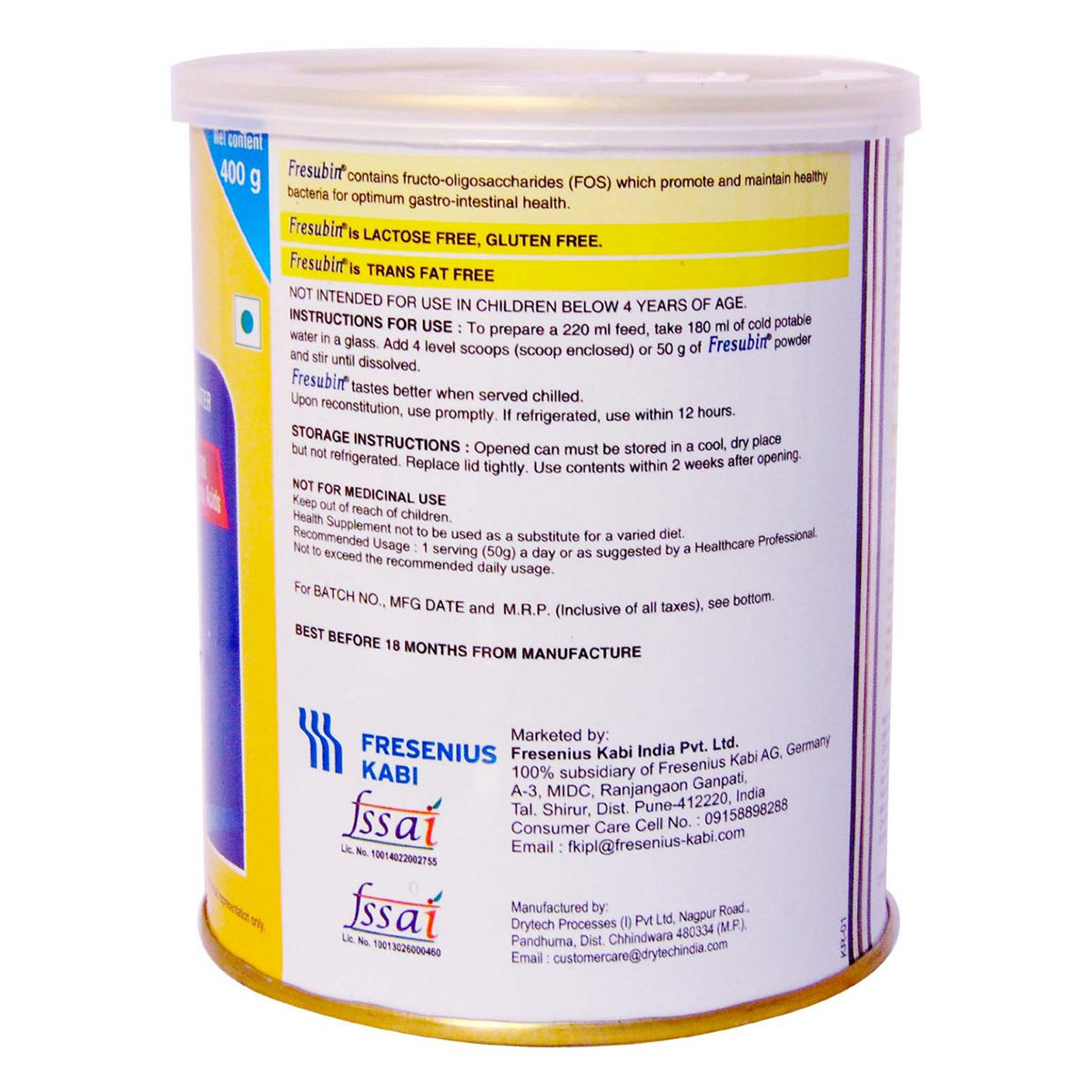 Fresubin Vanilla FlavourNutrition Powder, 400 gm Tin, Pack of 1 Fresubin Vanilla FlavourNutrition Powder, 400 gm Tin, Pack of 1