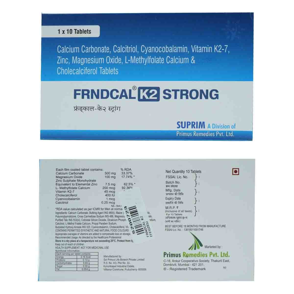 Frndcal K2 Strong Tablet 10's, Pack of 10 Frndcal K2 Strong Tablet 10's, Pack of 10