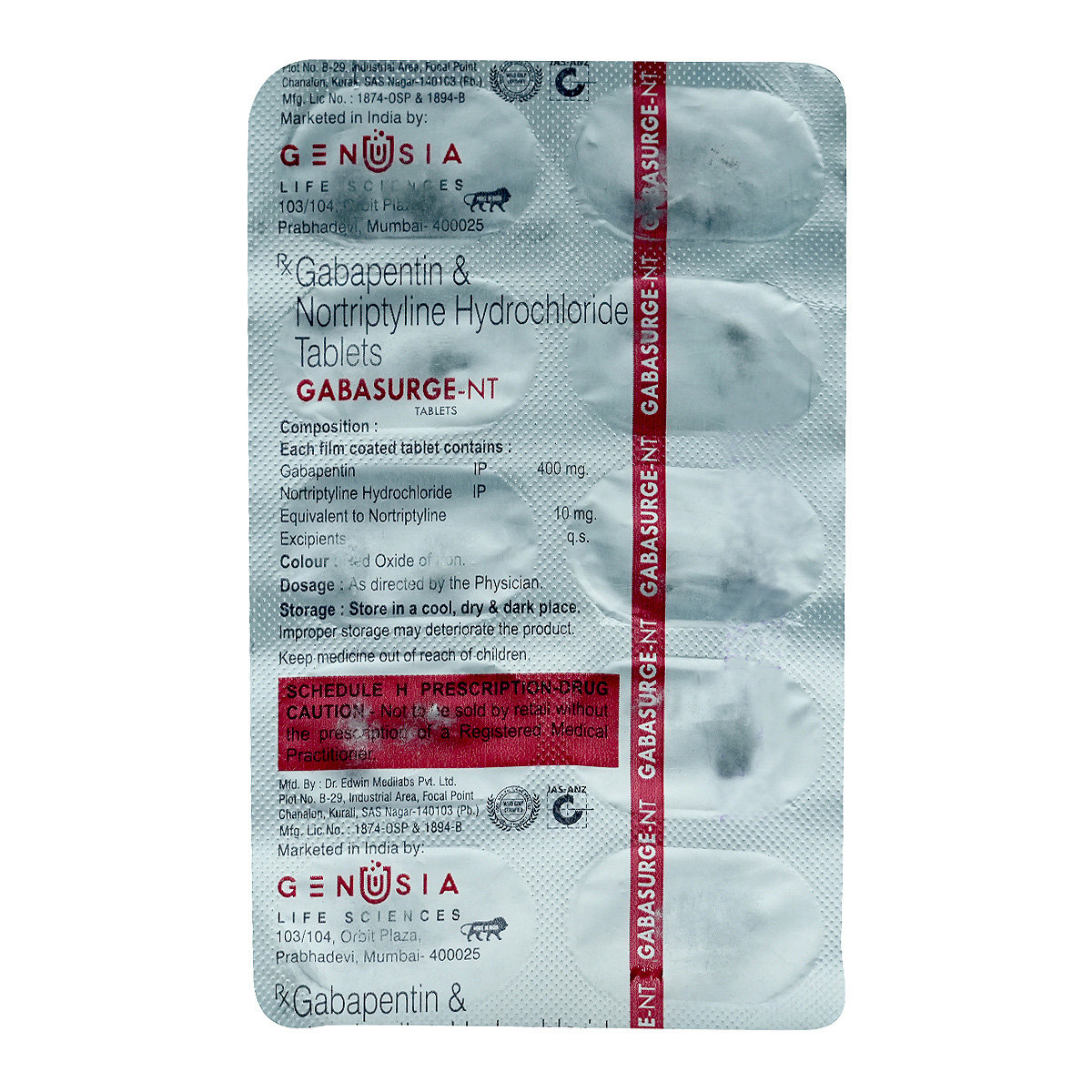Gabasurge NT Tablet 10's, Pack of 10 TABLETS Gabasurge NT Tablet 10's, Pack of 10 TABLETS