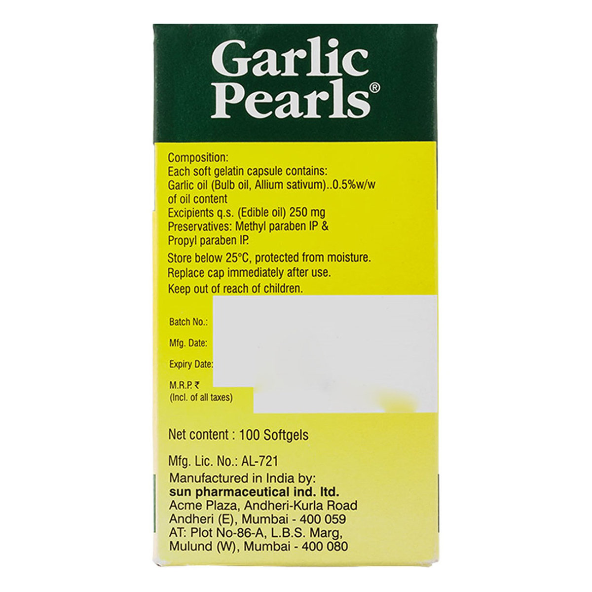 Garlic Pearls, 100 Capsules, Pack of 1 Garlic Pearls, 100 Capsules, Pack of 1