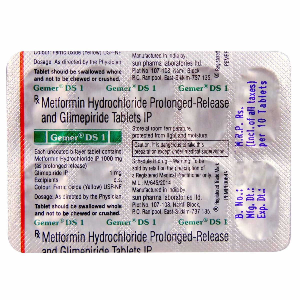 Gemer DS 1 Tablet 10's, Pack of 10 TABLETS Gemer DS 1 Tablet 10's, Pack of 10 TABLETS