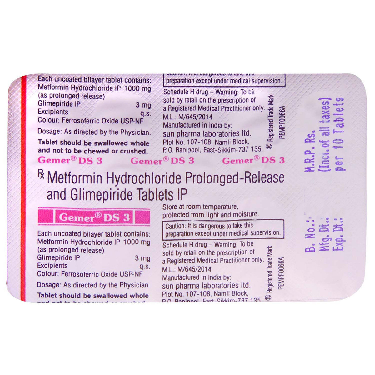 Gemer DS 3 Tablet 10's, Pack of 10 TABLETS Gemer DS 3 Tablet 10's, Pack of 10 TABLETS