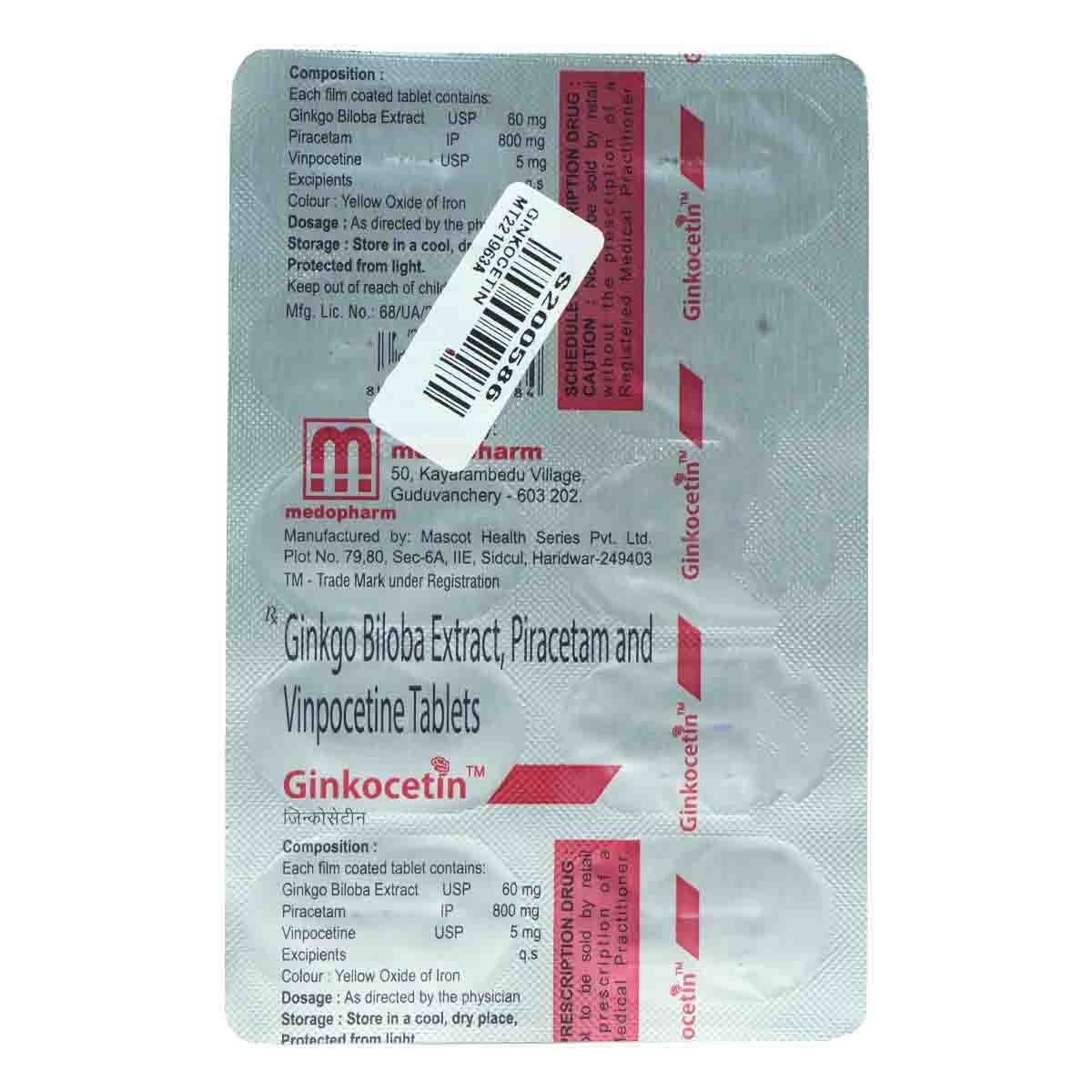 Ginkocetin Tablet 10's, Pack of 10 TABLETS Ginkocetin Tablet 10's, Pack of 10 TABLETS