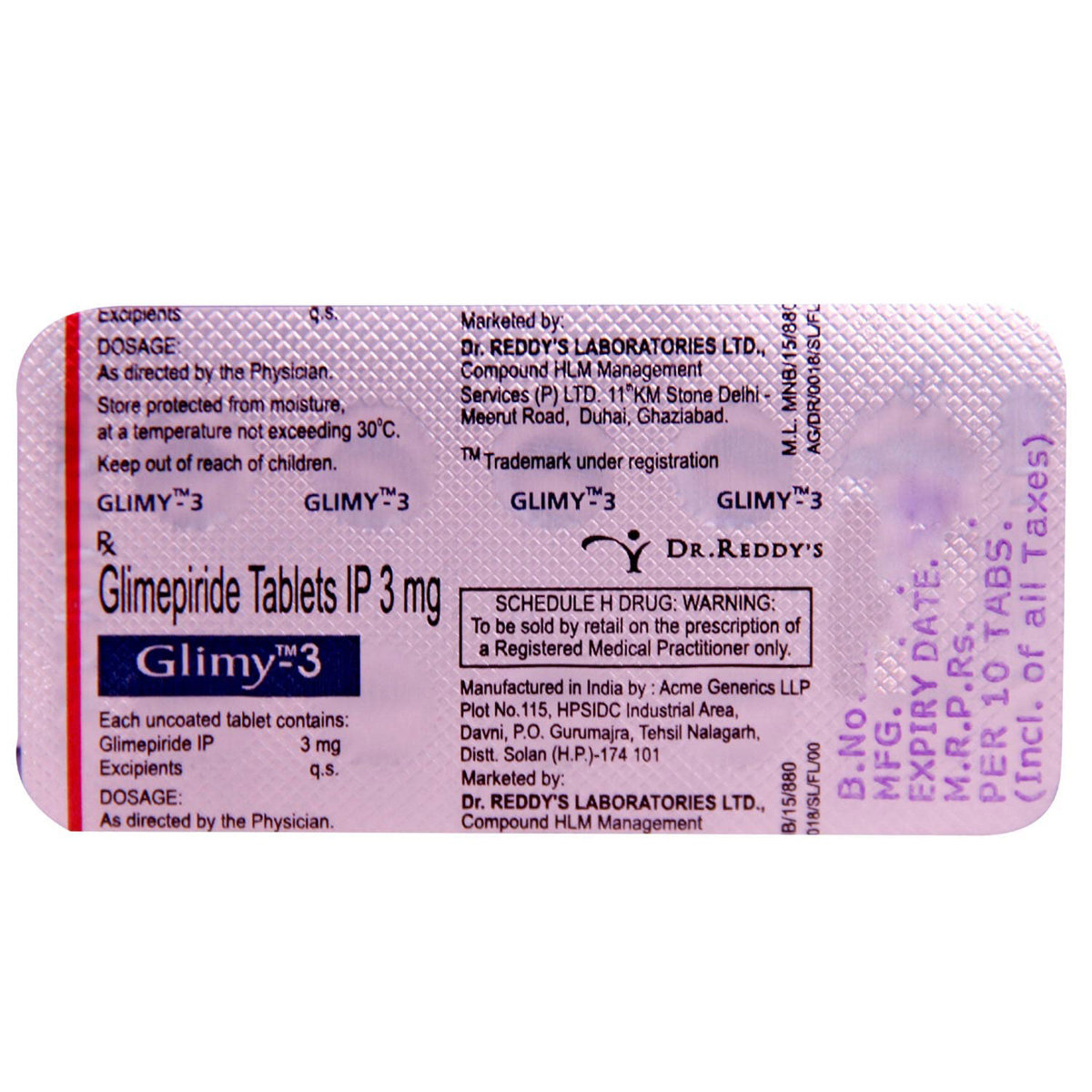 Glimy-3 Tablet 10's, Pack of 10 TABLETS Glimy-3 Tablet 10's, Pack of 10 TABLETS