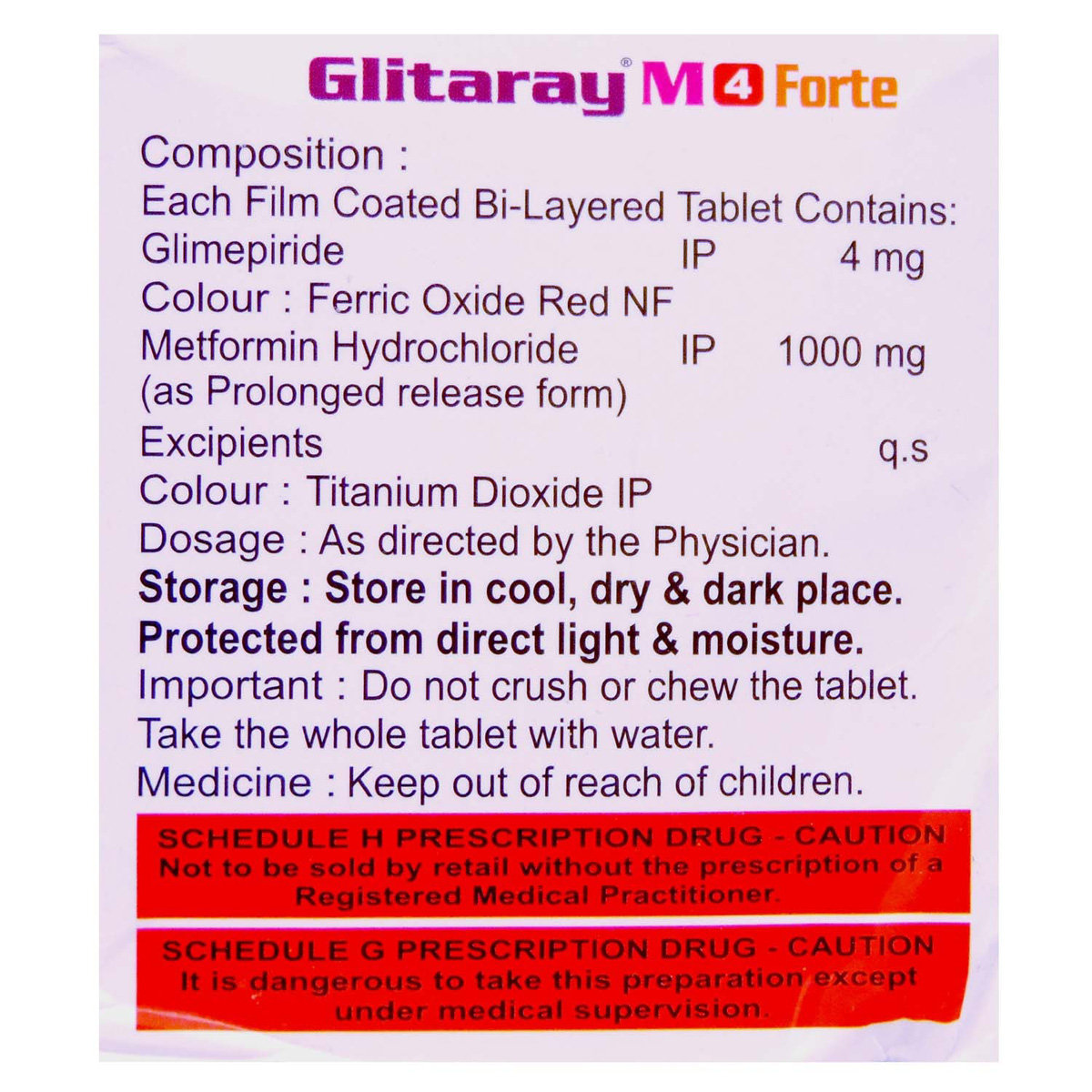 Glitaray M 4 Forte Tablet 15's, Pack of 15 TABLETS Glitaray M 4 Forte Tablet 15's, Pack of 15 TABLETS